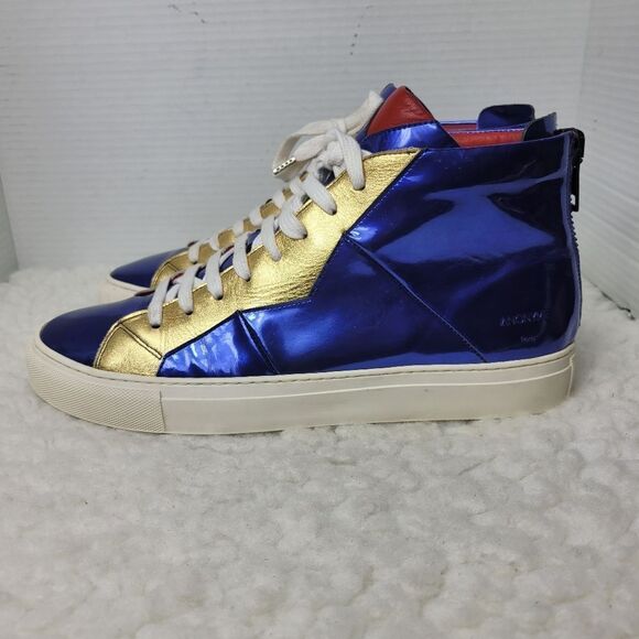 Anonyme Paris Men's Size 10 High Top Sneaker In Blue Gold & Red Patent Leather - Picture 3 of 10